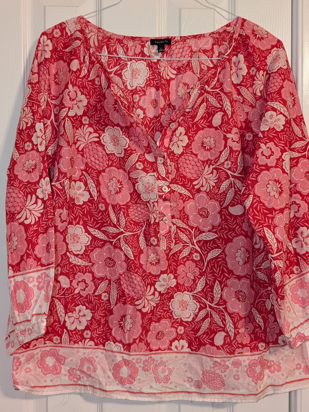 Talbots Pink and Light Pink Floral Button-Up Tunic